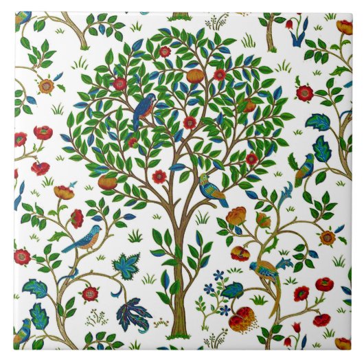 William Morris Tree of Life Pattern, Green & Multi Tegeltje (Voorkant)