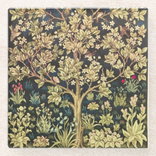 William Morris Tree of Life  pre-Raphaelite Glazen Onderzetter (Voorkant)