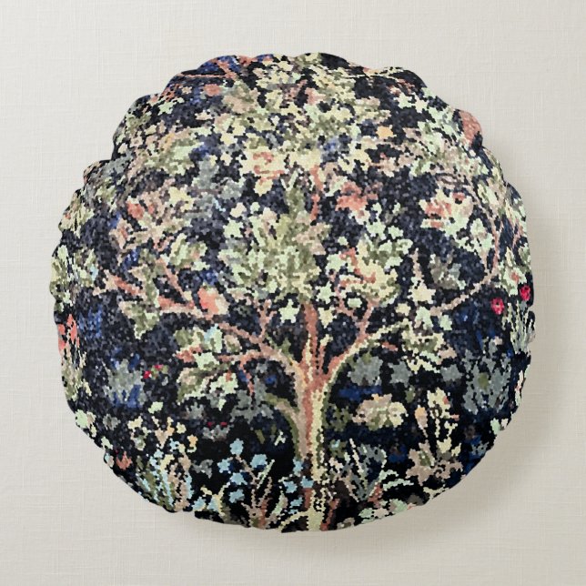 William Morris Tree of Life Round Pillow Rond Kussen (Voorkant)