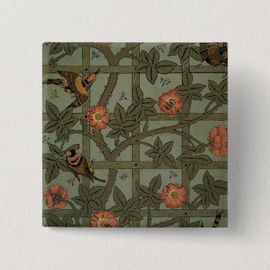 William Morris Trellis Behang Kunst Vierkante Button 5,1 Cm (Voorkant)