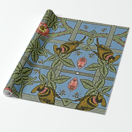William Morris Trellis Bloemvogels Cadeaupapier (Uitgerold)