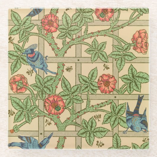 William Morris Trellis Classic Wallpaper Design Glazen Onderzetter (Voorkant)