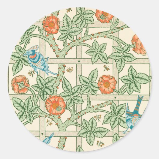 William Morris Trellis Victoriaans Behangpapier Ronde Sticker (Voorkant)