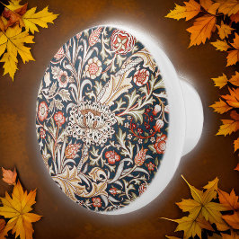 William Morris Trent Floral Red Indigo Gold Keramische Knop