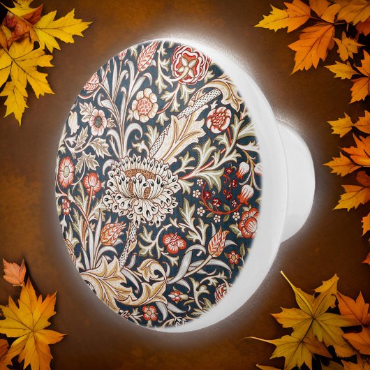 William Morris Trent Floral Red Indigo Gold Keramische Knop