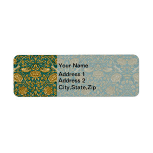 William Morris Tudor Roos Patroon Blauw Goud Etiket