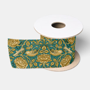 William Morris Tudor Roos Patroon Blauw Goud Satijnen Lint