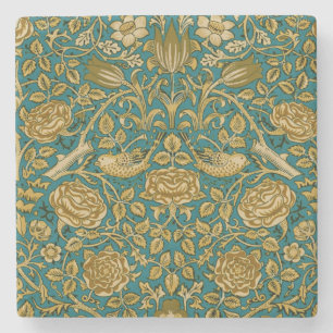 William Morris Tudor Roos Patroon Blauw Goud Stenen Onderzetter