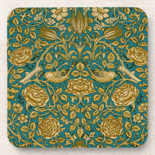 William Morris Tudor Roos Pattern Blue Golden Bier Onderzetter