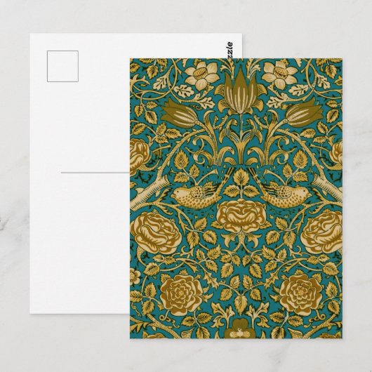 William Morris Tudor Roos Pattern Blue Golden Briefkaart (Voorkant / Achterkant)