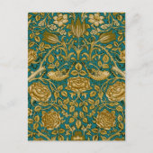 William Morris Tudor Roos Pattern Blue Golden Briefkaart (Voorkant)