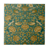 William Morris Tudor Roos Pattern Blue Golden Tegeltje (Voorkant)