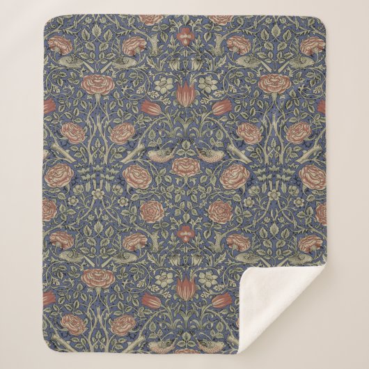 William Morris Tudor Roos Wallpaper Sherpa Deken (Voorkant)