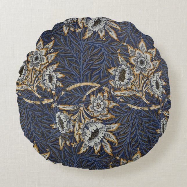william morris tulip and willow tapestry pattern rond kussen (Voorkant)