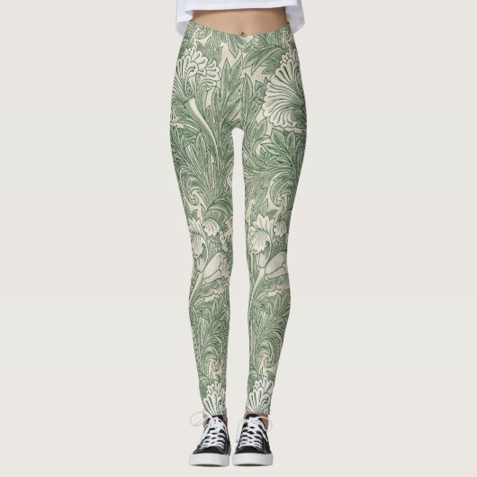 william morris tulip wallpaper textile green leggings (Voorkant)