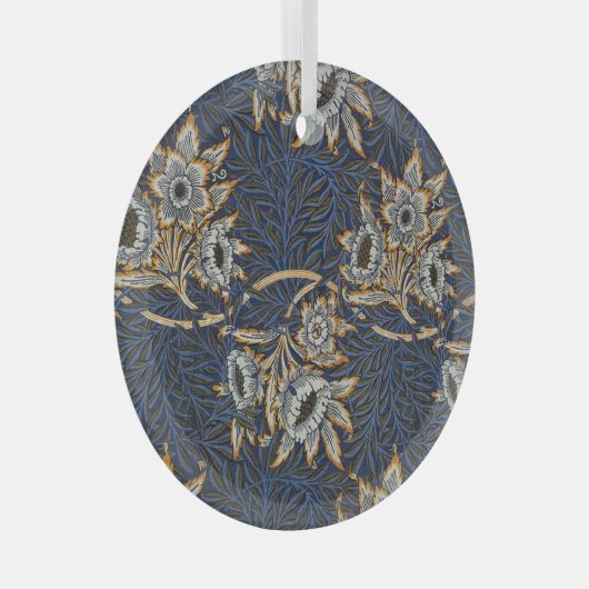 William Morris Tulip Willow Blauw Patroon Glas Ornament (Voorkant Rechts)