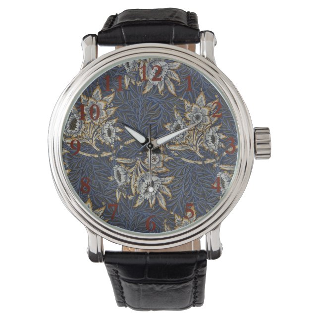 William Morris Tulip Willow Blauw Patroon Horloge (Voorkant)