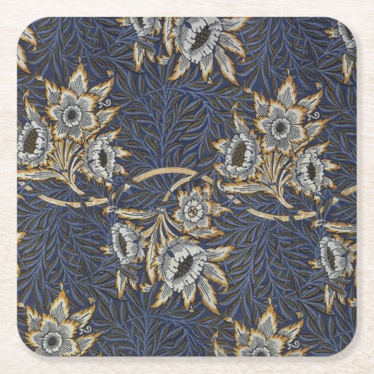 William Morris Tulip Willow Blauw Patroon Kartonnen Onderzetters (Voorkant)