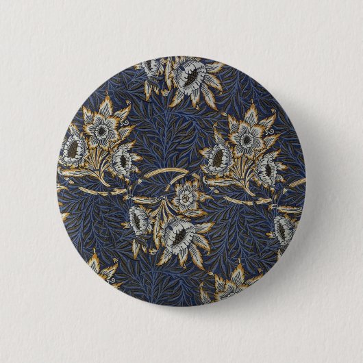 William Morris Tulip Willow Blauw Patroon Ronde Button 5,7 Cm (Voorkant)