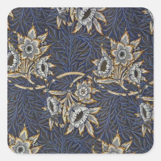 William Morris Tulip Willow Blauw Patroon Vierkante Sticker (Voorkant)