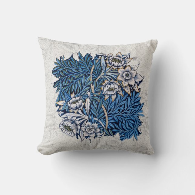  William Morris Tulip Willow Blue Floral Kussen (Voorkant)