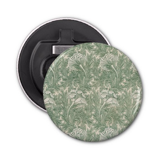 William Morris tulp behang textiel groen Button Flesopener (Voorkant)
