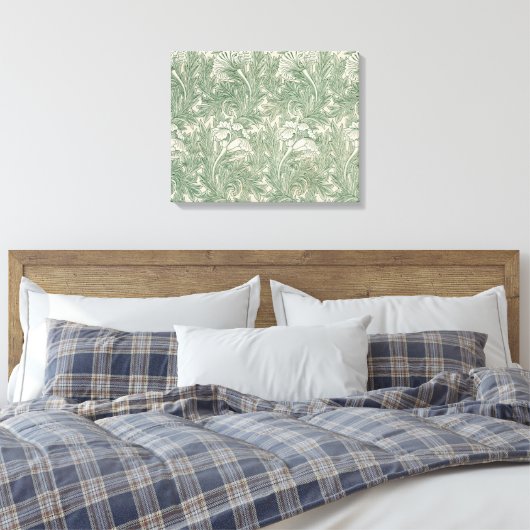 William Morris tulp behang textiel groen Canvas Afdruk (Insitu (Slaapkamer))