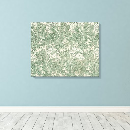 William Morris tulp behang textiel groen Canvas Afdruk (Insitu (Houten vloer))