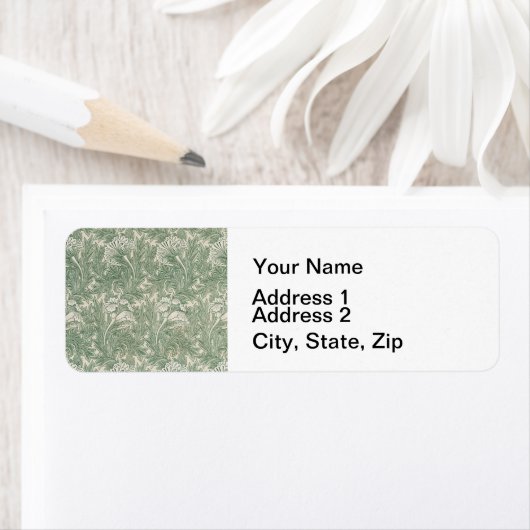 William Morris tulp behang textiel groen Etiket (Insitu)