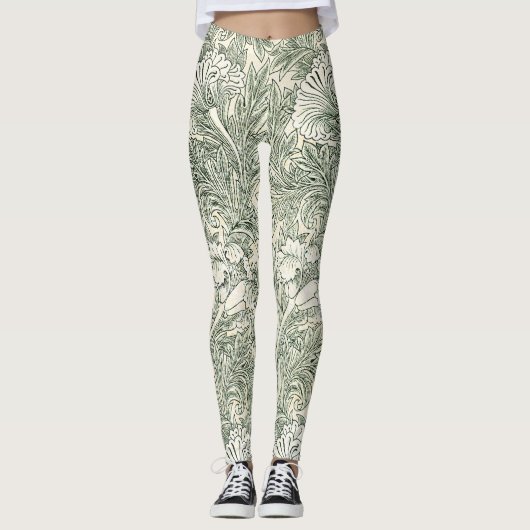 William Morris tulp behang textiel groen Leggings (Voorkant)