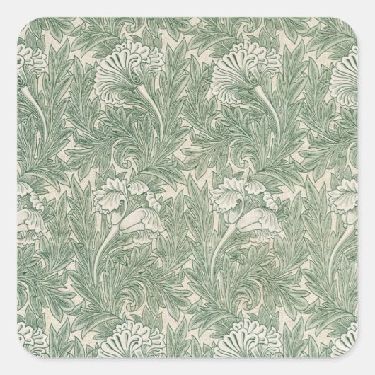 William Morris tulp behang textiel groen Vierkante Sticker (Voorkant)