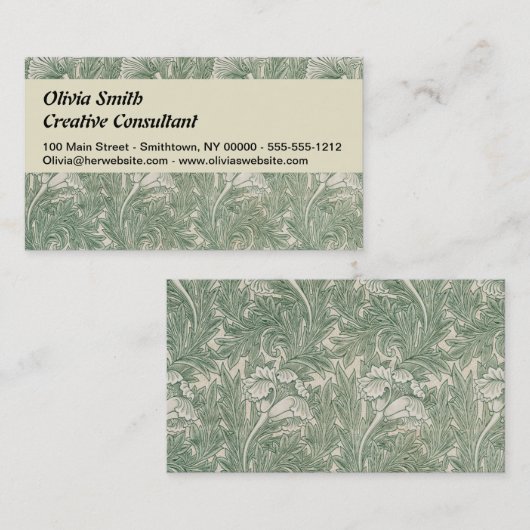 William Morris tulp behang textiel groen Visitekaartje (Voorkant / Achterkant)