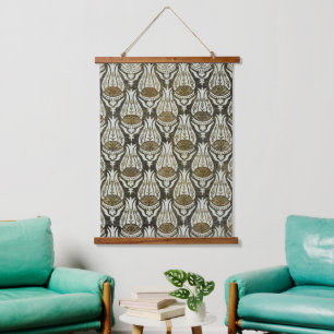 William Morris Tulp en Tralie Blauwe Bloemkunst Hangend Wandkleed
