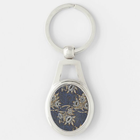 William Morris Tulp Wilg Patroon Blauwe Bloemen Sleutelhanger (Voorkant)