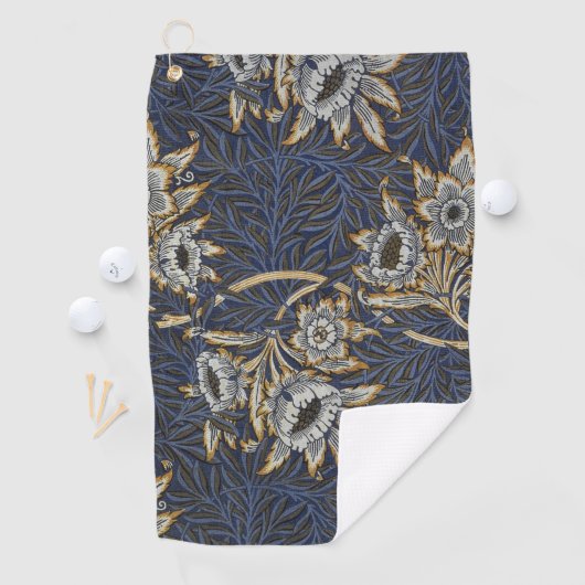 William Morris Tulp Wilgenpatroon Blauwe Bloem Golfhanddoek (Insitu)