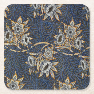 William Morris Tulp Wilgenpatroon Blauwe Bloem Kartonnen Onderzetters