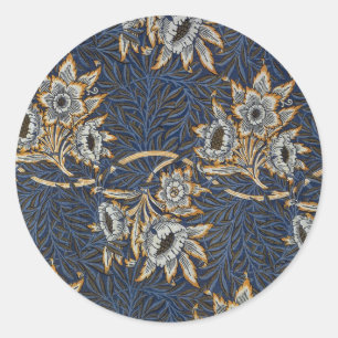 William Morris Tulp Wilgenpatroon Blauwe Bloem Ronde Sticker
