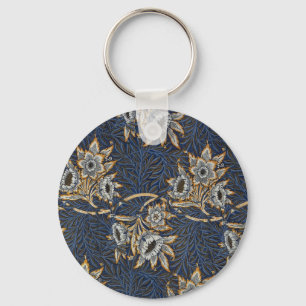 William Morris Tulp Wilgenpatroon Blauwe Bloem Sleutelhanger