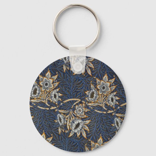 William Morris Tulp Wilgenpatroon Blauwe Bloem Sleutelhanger (Voorkant)