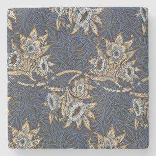 William Morris Tulp Wilgenpatroon Blauwe Bloem Stenen Onderzetter