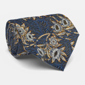 William Morris Tulp Wilgenpatroon Blauwe Bloem Stropdas (Opgerold)