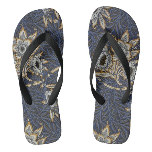 William Morris Tulp Wilgenpatroon Blauwe Bloem Teenslippers (Voetbed)