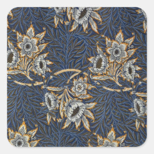 William Morris Tulp Wilgenpatroon Blauwe Bloem Vierkante Sticker