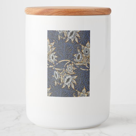 William Morris Tulp Wilgenpatroon Blauwe Bloem Voedselcontainer Etiket (Voorkant)