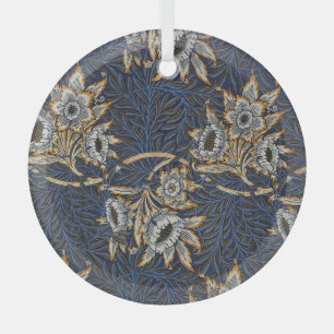 William Morris Tulp Wilgenpatroon Blauwe Bloemen Glas Ornament