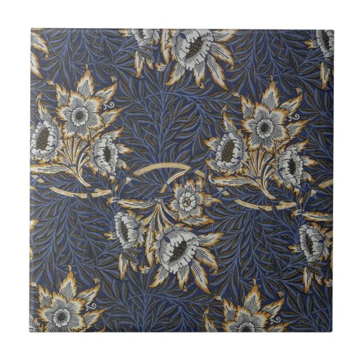 William Morris Tulp Wilgenpatroon Blauwe Bloemen Tegeltje (Voorkant)