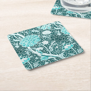 William Morris Turquoise Teal Bloempatroon Kartonnen Onderzetters