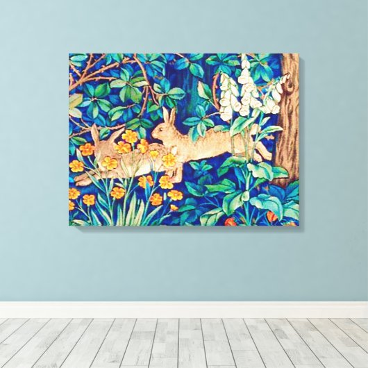 William Morris "Two Hares" - Wild Rabbits Canvas Afdruk (Insitu (Houten vloer))