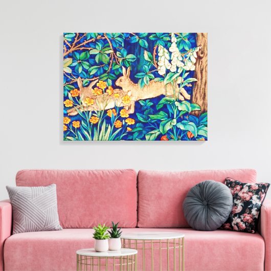William Morris "Two Hares" - Wild Rabbits Canvas Afdruk (Insitu (Woonkamer))