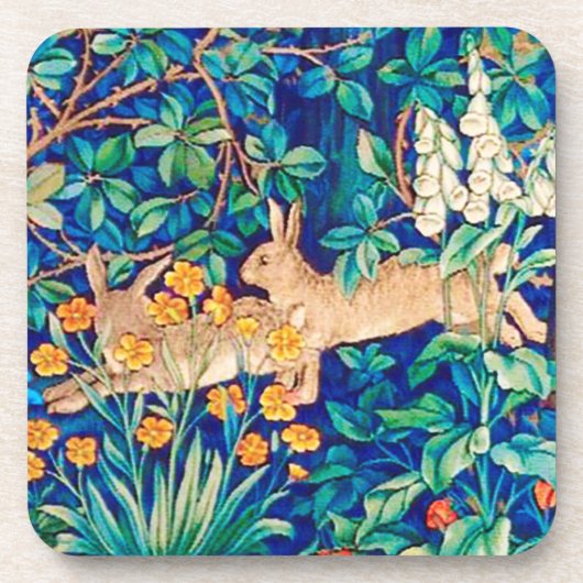 William Morris "Two Hares" Wild Rabbits Print Bier Onderzetter (Voorkant)